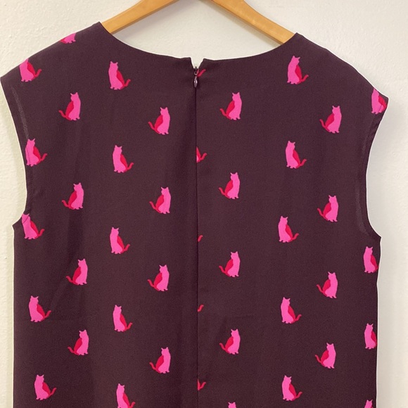 LOFT Smitten Kitten Burgundy Cat Cap Sleeve Dress with Pockets Size Medium - Picture 9 of 12